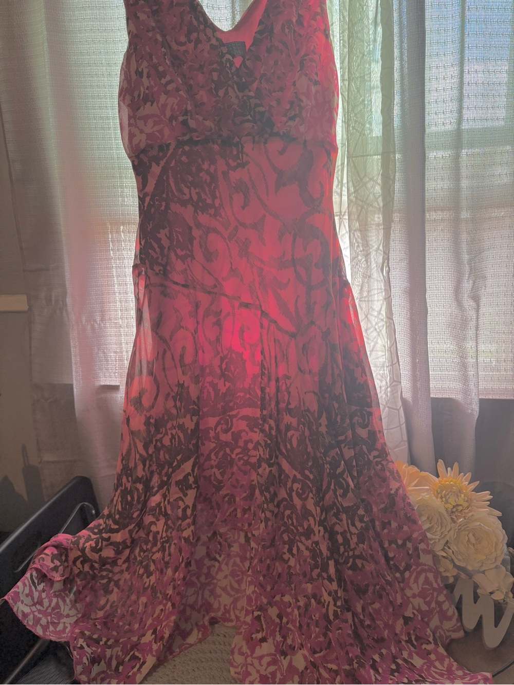 Rabbit Rabbit Rabbit Pink and Black Patterned V-Neck Maxi Dress